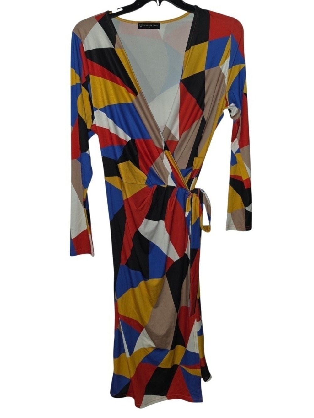Fashion to Figure Multicolored Long Sleeve Dress Size 0 Large Vneck